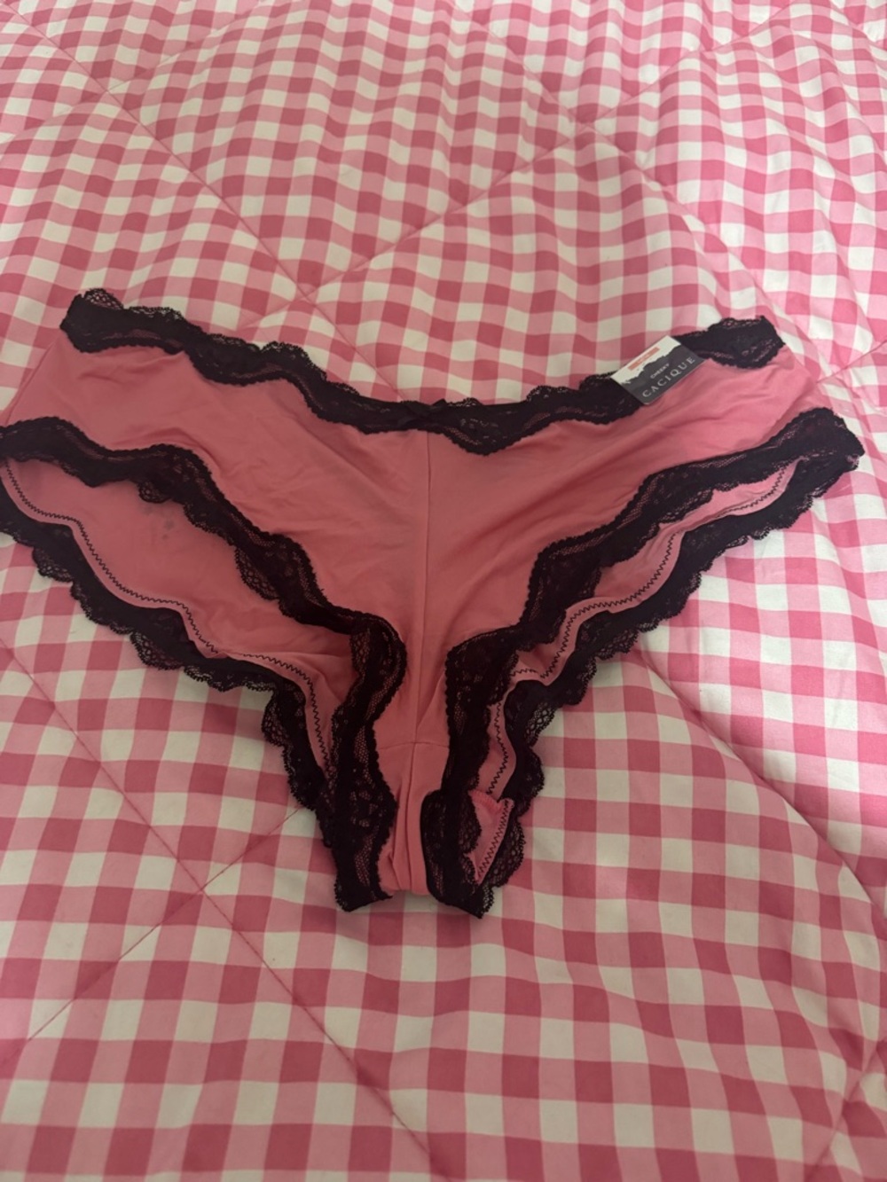 Cacique Pink Bikini Panty with Black Lace Trim
